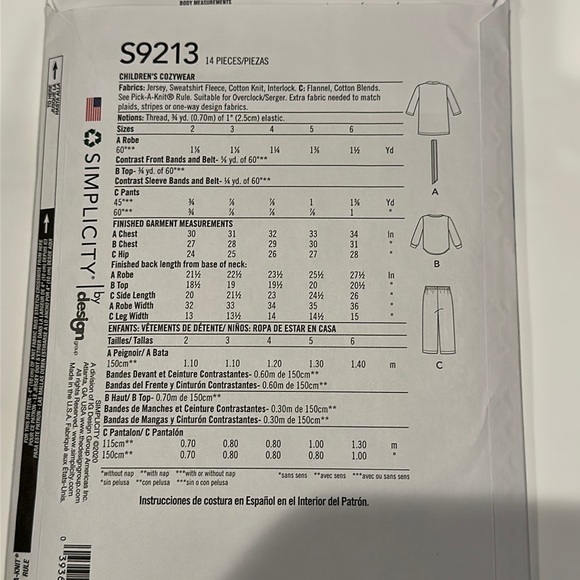 Brand new Simplicity S9213 Pattern Children’s Cozywear - Picture 3 of 3